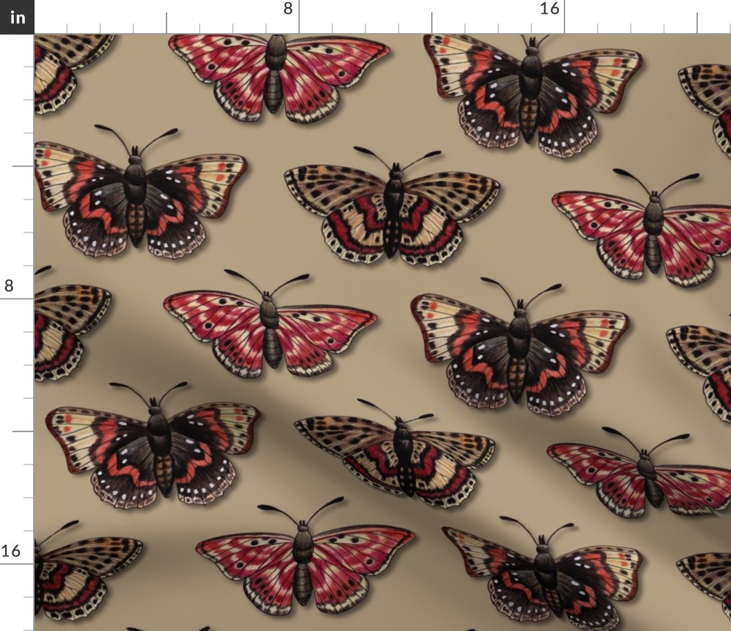 Butterflies - Butterfly Pattern In Red, Orange & Tan
