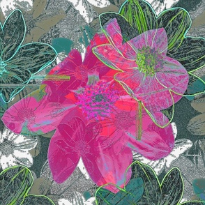 floral collage pink and grey zoom