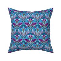 Art Deco Lotus Rising in Teal, Blue and Deep Plum Purple small