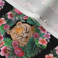 tiger with tropical flower wreath
