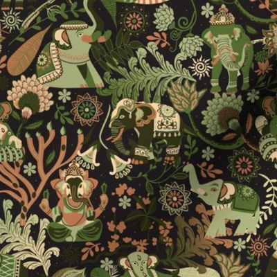  Asian elephants | vintage green