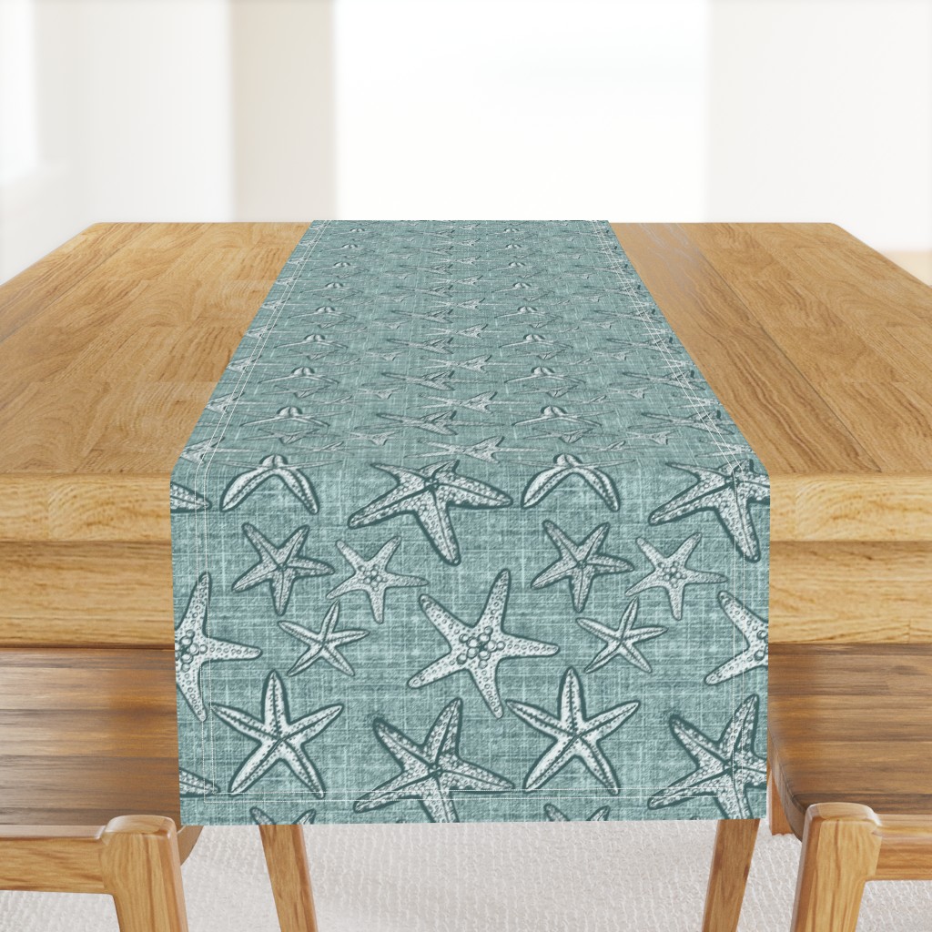 Starfish textured linen in pine and mint