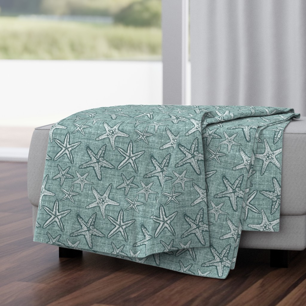 Starfish textured linen in pine and mint