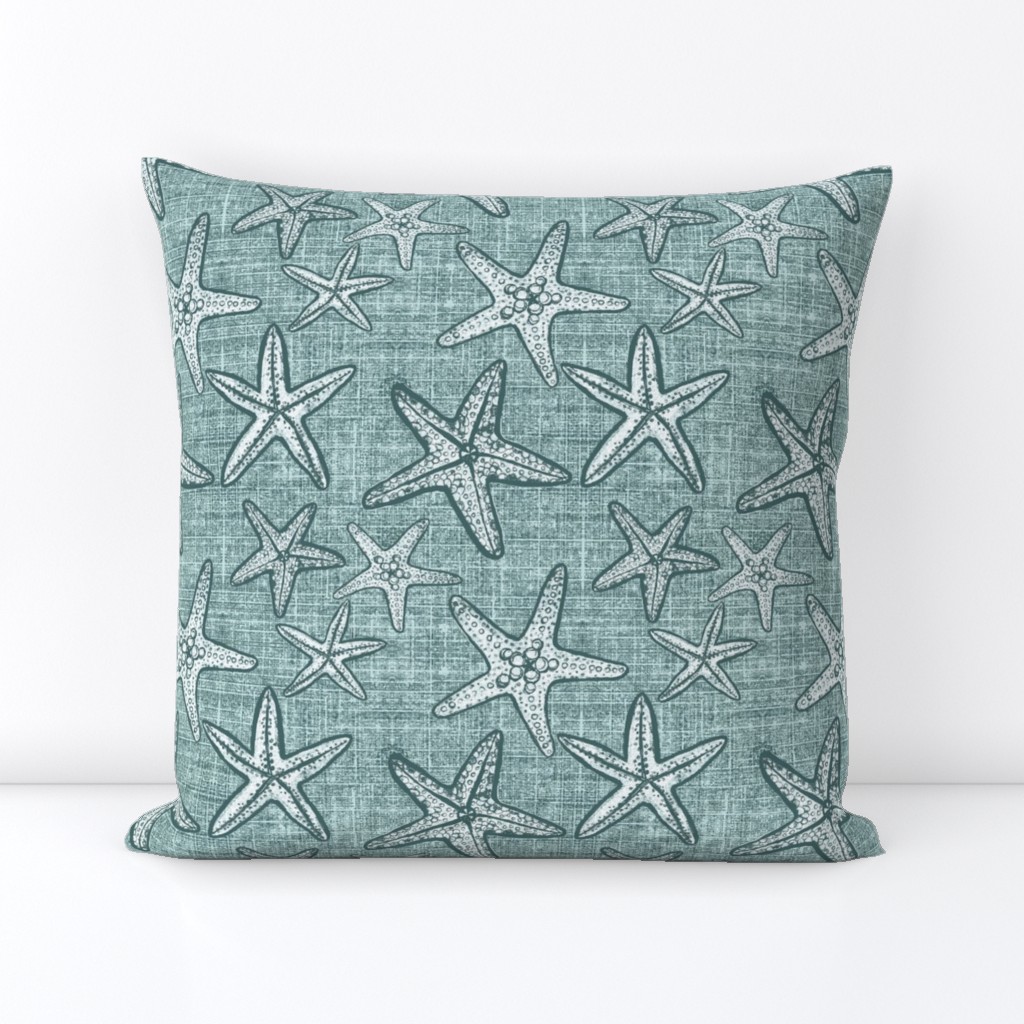 Starfish textured linen in pine and mint