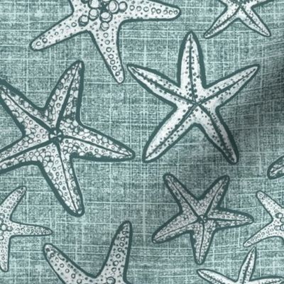 Starfish textured linen in pine and mint