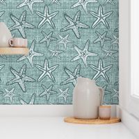 Starfish textured linen in pine and mint