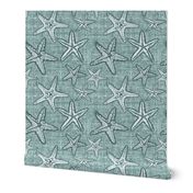 Starfish textured linen in pine and mint