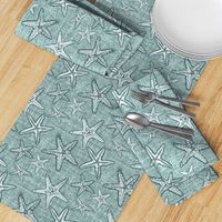 Starfish textured linen in pine and mint