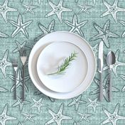 Starfish textured linen in pine and mint