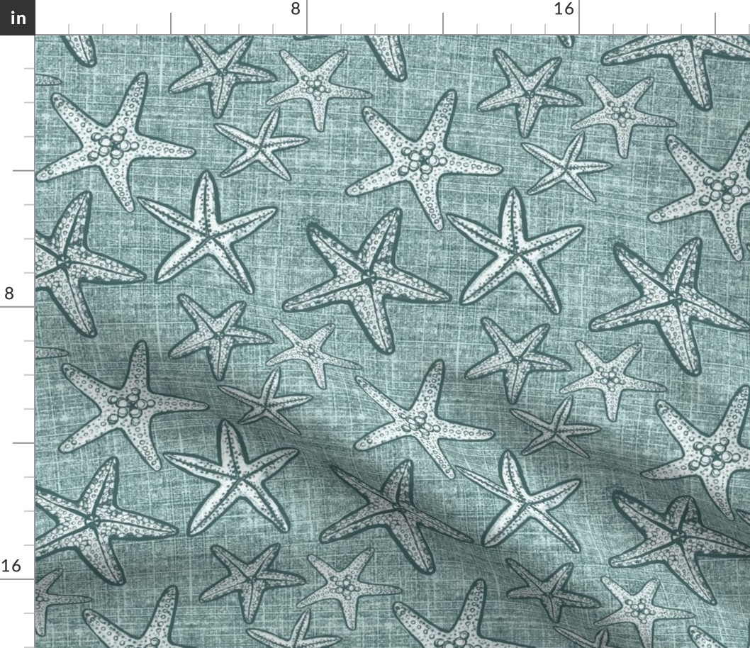 Starfish textured linen in pine and mint