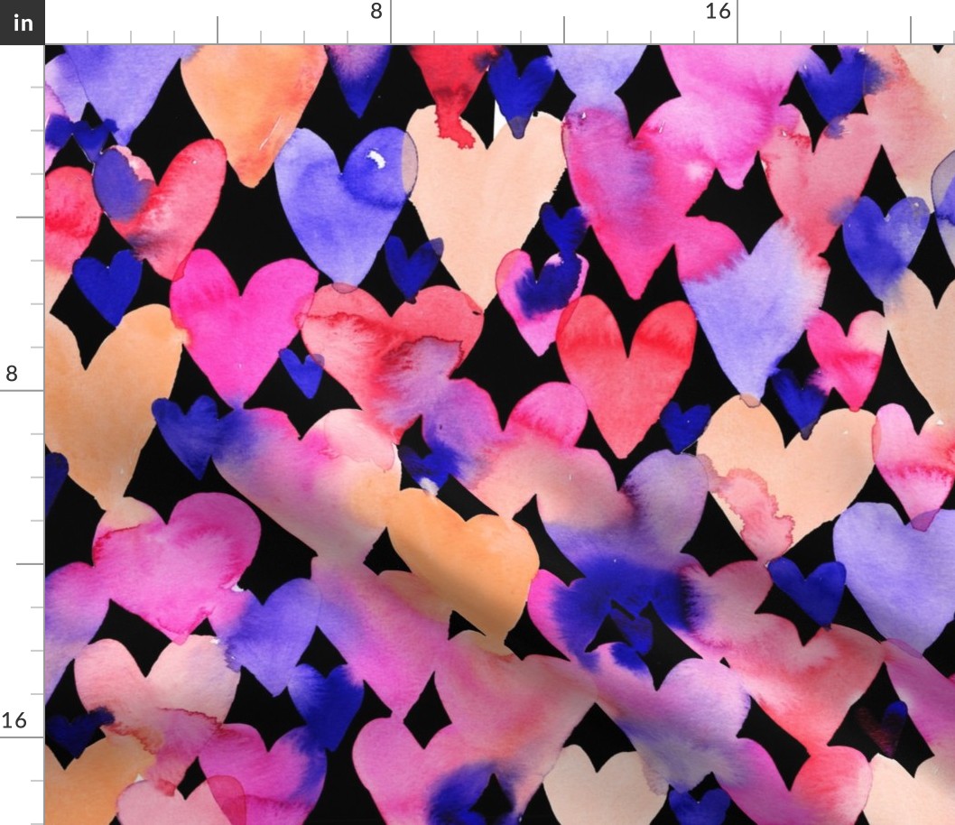 1000 hearts, watercolor hearts on black