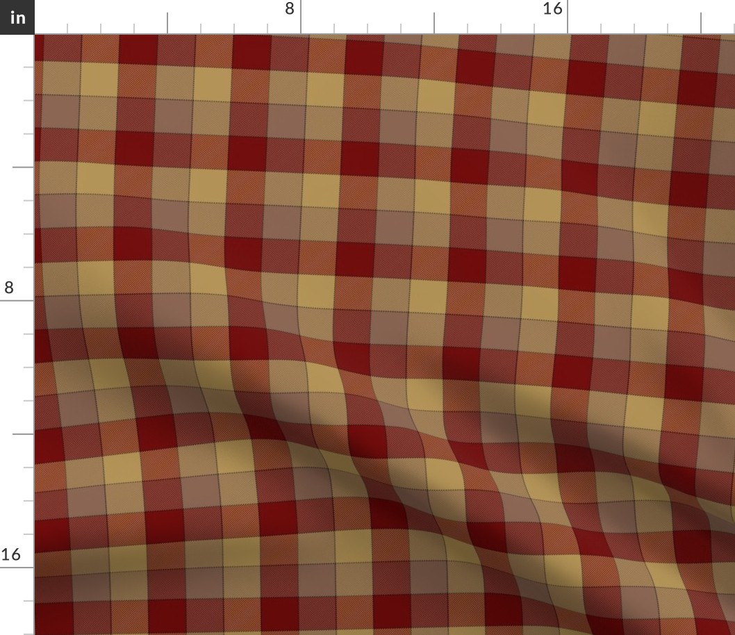 paneled tartan check - 3" - red, taupe, soft gold