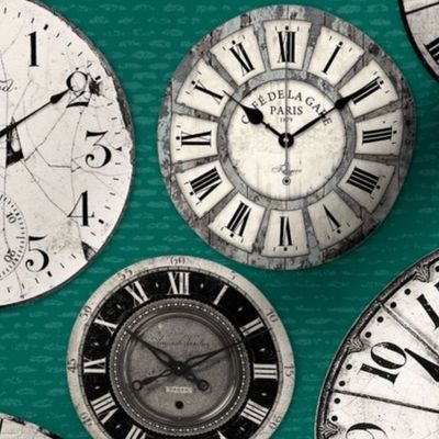 Vintage Clocks emerald green grey