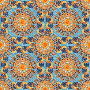 Custom Bohemian Rosettes and Borders in Blue and Orange