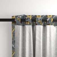 Small scale // Origami safari animalier // green grey linen texture background yellow giraffes