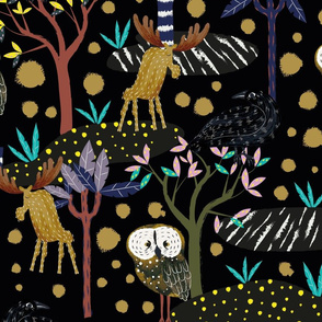 Animalier Animal Print Colorful Camouflage Birds, Moose, Owl, Crow Modern Art
