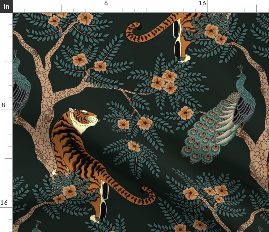 tiger and peacock (large scale) Fabric