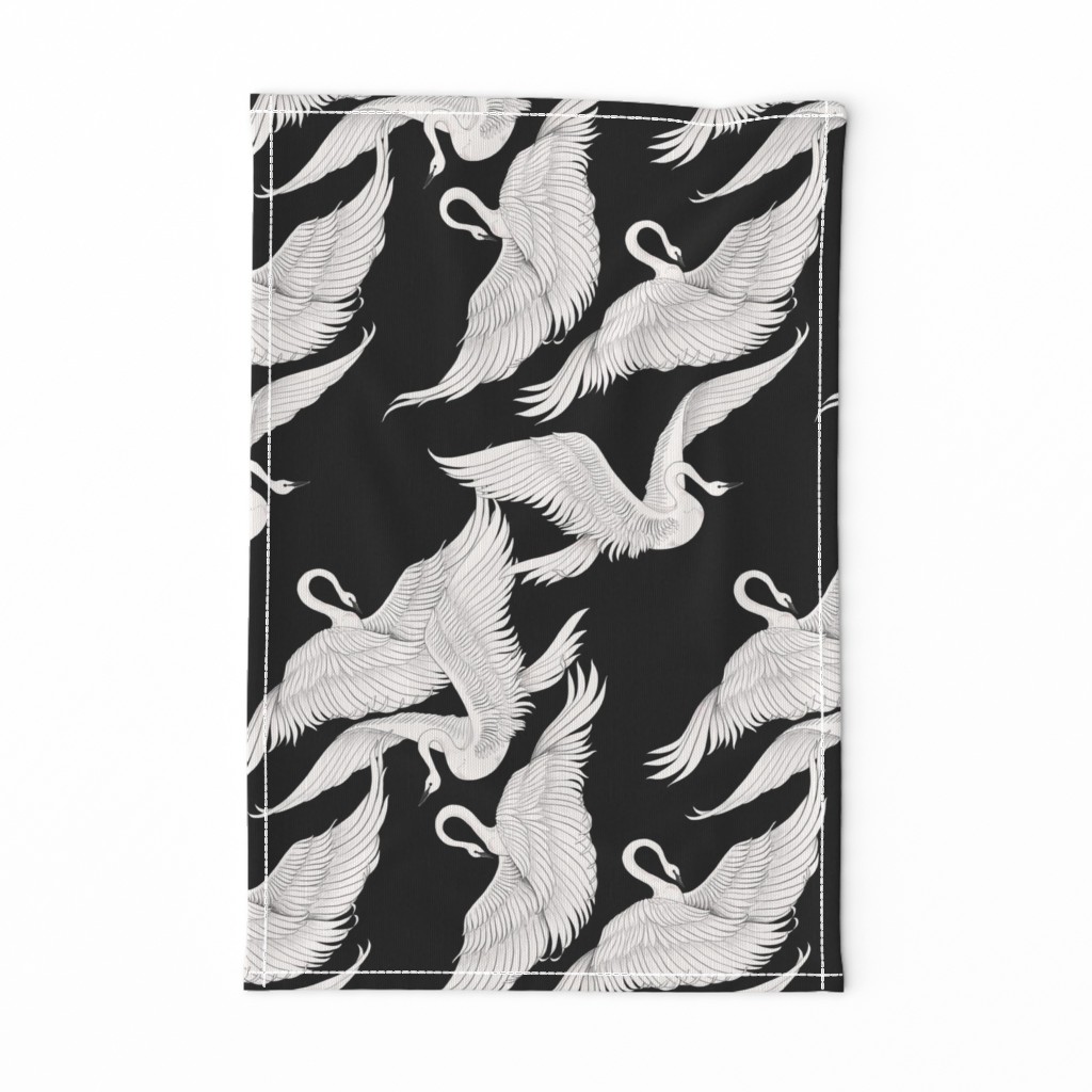 Swans Flying in Black