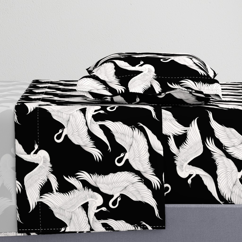 Swans Flying in Black