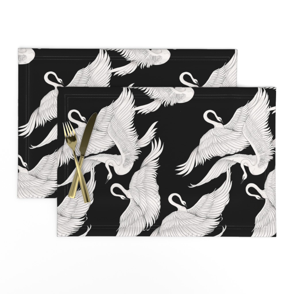 Swans Flying in Black