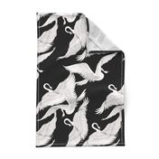 Swans Flying in Black