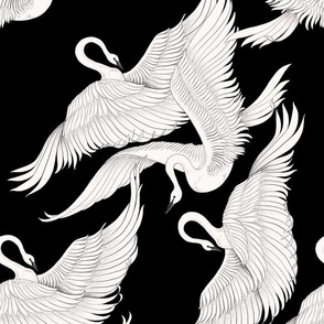Swans Flying in Black