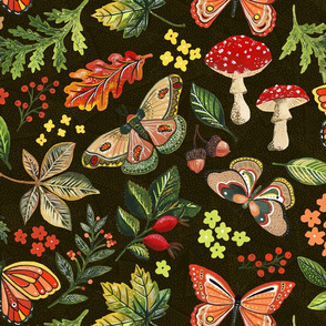 Animalier Forest Butterflies on Golden Brown by Angel Gerardo - Large Scale