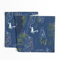 Swan Pond M+M Navy Blue by Friztin