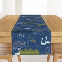 Swan Pond M+M Navy Blue by Friztin