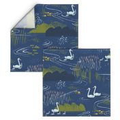 Swan Pond M+M Navy Blue by Friztin