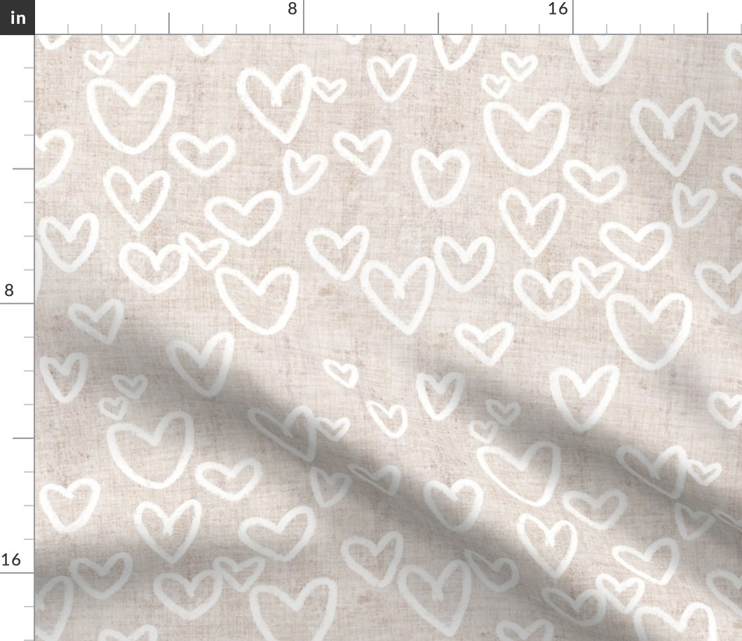 Pastel Hearts // Beige Washed Linen - Valentine's Day