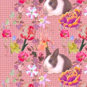 24 x 24 Inch Panel and Bedding of Peach Floral with Baby Rabbits