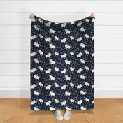 Little Sheep - Pink & Blue Flowers (navy) Large scale
