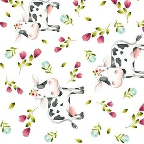 Spotted Cows – Pink & Blue Flowers ROTATED