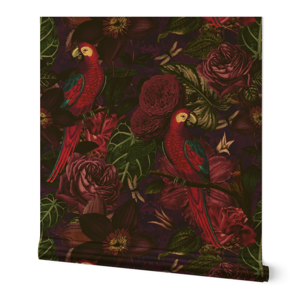 Dark Jungle Birds Tropical Pattern With Birds And Exotic Plants Medium Size