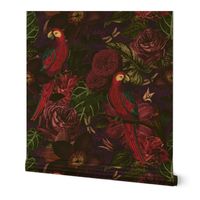 Dark Jungle Birds Tropical Pattern With Birds And Exotic Plants Medium Size