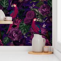 Dark Jungle Birds Tropical Pattern With Birds And Exotic Plants Medium Size