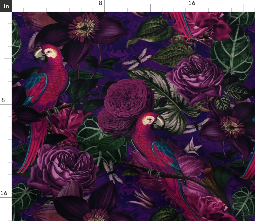 Dark Jungle Birds Tropical Pattern With Birds And Exotic Plants Medium Size