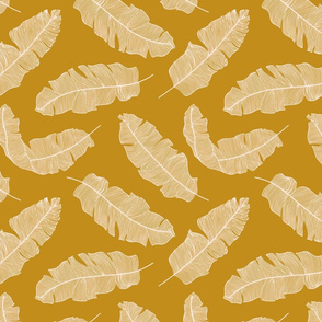 medium tropical banana palm leaves - mustard gold yellow and pale pastel peach pink