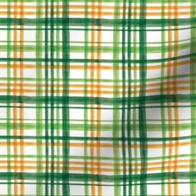 (small scale) Irish Plaid - Watercolor with orange - St Patricks Day C20BS