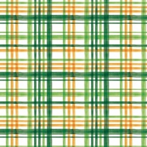 (small scale) Irish Plaid - Watercolor with orange - St Patricks Day C20BS