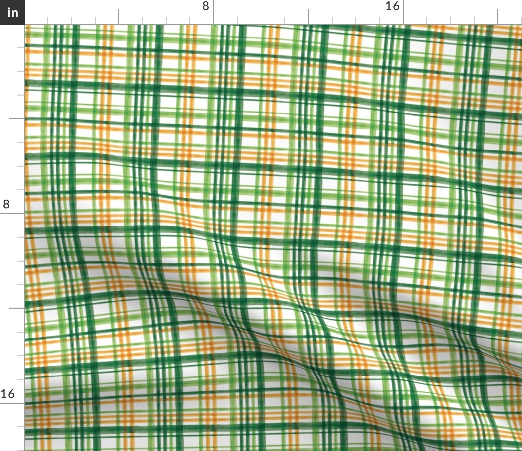 (small scale) Irish Plaid - Watercolor with orange - St Patricks Day C20BS