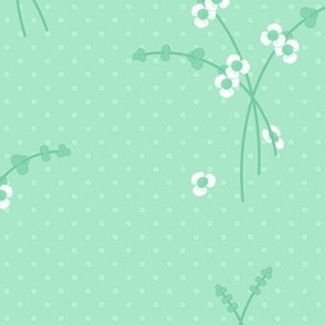 Mindy Floral Toss: Mint & White 1940s Botanical