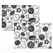 Sports Ball in Black and White - Baseball, Football, Basketball and Soccer Small Version