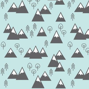 Mountains + Trees Gray on Mint SMALL SCALE