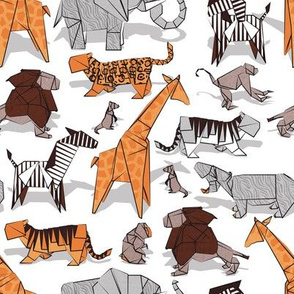 Small scale // Origami safari animalier // white background orange giraffes
