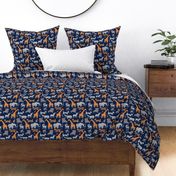 Small scale // Origami safari animalier // oxford navy blue background orange giraffes