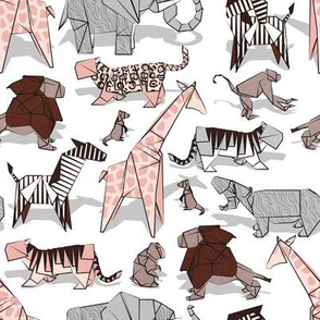 Small scale // Origami safari animalier // white background pink giraffes