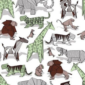 Small scale // Origami safari animalier // white background green giraffes