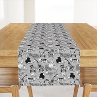 Small scale // Origami safari animalier // grey linen texture background black and white animals